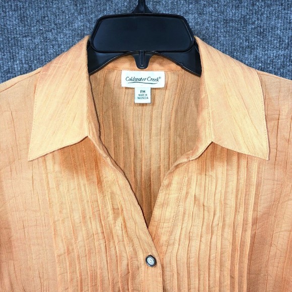 Coldwater Creek Blouse Women's Size PM Orange Bracelet Sleeves Button Down - Picture 7 of 12